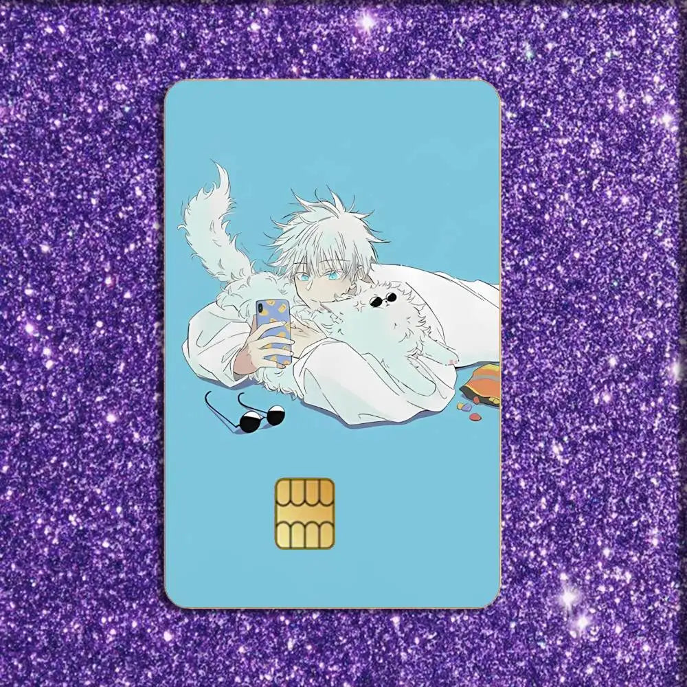J-Jujutsu kaisen G-Gojo Satoru Card Stickers For Debit Bank Credit Cards Metro Bus Pass Sticker Decoration Cover 4PCS Card Skin