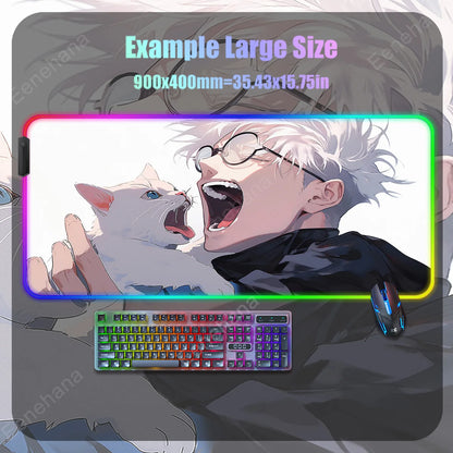 Anime Mouse Pad Mouse Mat Large Gojo Satoru Gaming Accessories Yuji Keyboard Desk Mat Jujutsu Kaisen RGB Led Backlight Mouse Pad