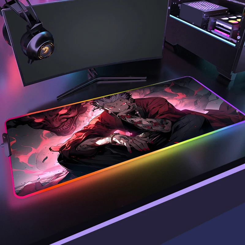 RGB Jujutsu Kaisen Mouse Pad Anime Gojo Satoru Desk Mat Gamer PC Computer XL Varmilo Keyboard Carpet Gaming Accessories Mousepad