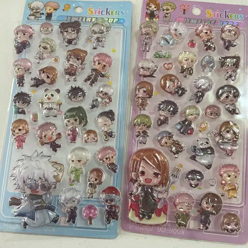 Kawaii Cartoon Jujutsu Kaisen 3D Crystal Relief Sticker Student Reward Anime Peripheral Sticker Collection Phone Case Decoration