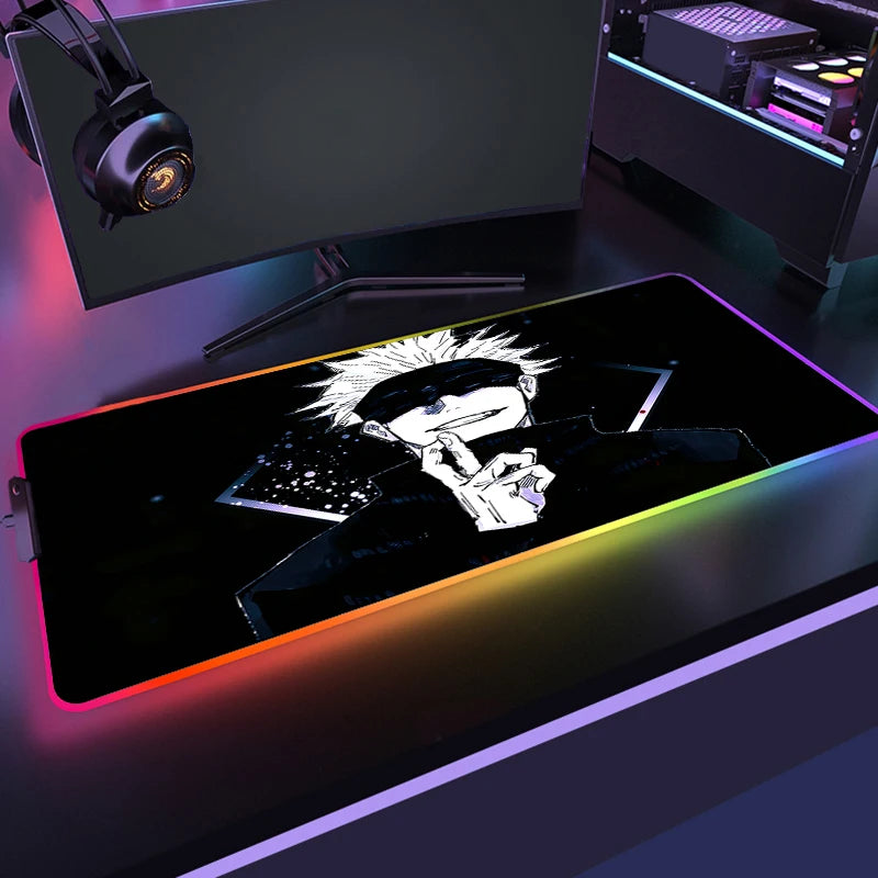 RGB Jujutsu Kaisen Mouse Pad Anime Gojo Satoru Desk Mat Gamer PC Computer XL Varmilo Keyboard Carpet Gaming Accessories Mousepad