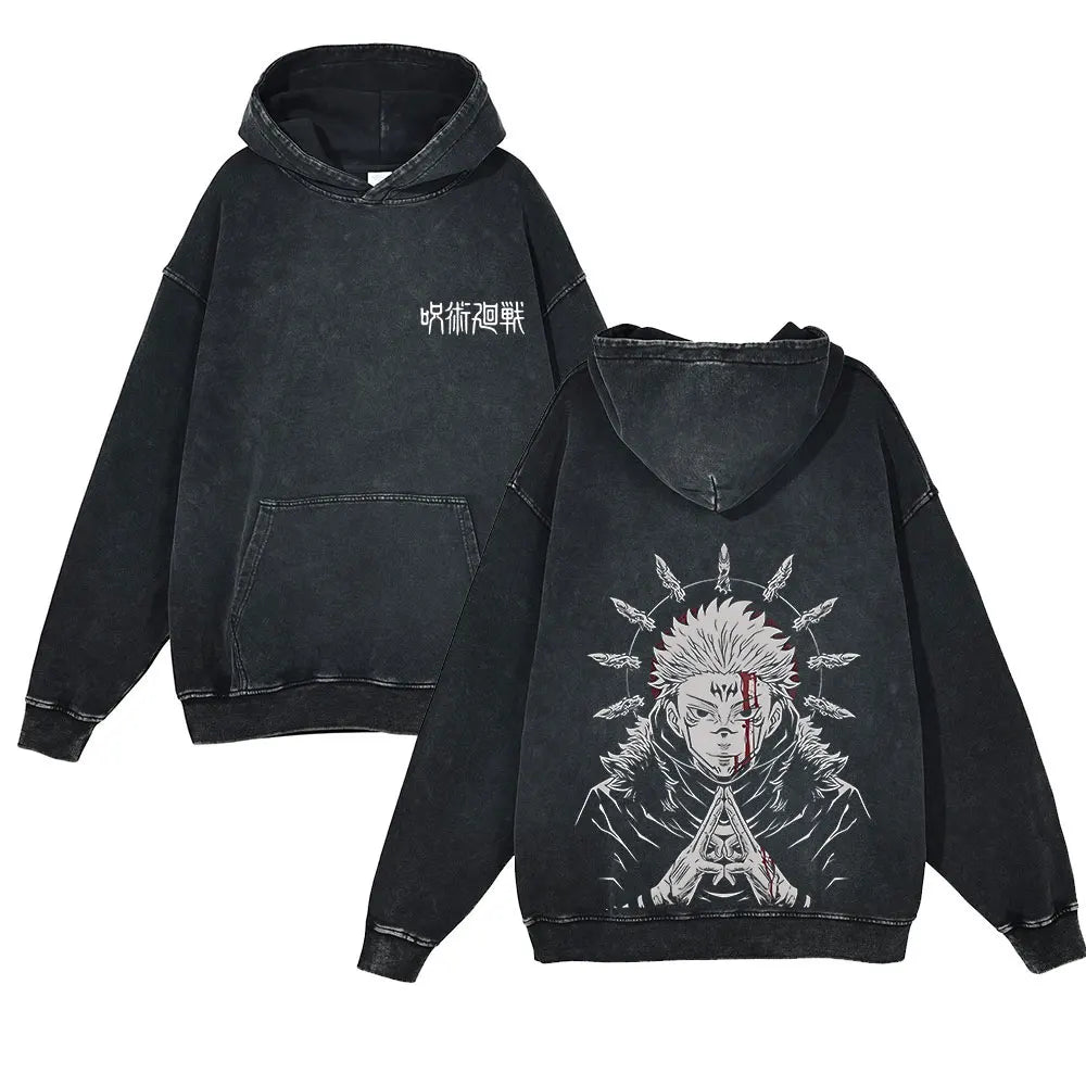 Anime Jujutsu Kaisen Washed Hoodie 100% Cotton Men's Clothing Fashion Casual Vintage Printed Long Sleeve Hip Hop Sweatshirt - Jujutsu Kaisen Merch - Free Shipping Buy Now