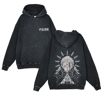 Anime Jujutsu Kaisen Washed Hoodie 100% Cotton Men's Clothing Fashion Casual Vintage Printed Long Sleeve Hip Hop Sweatshirt - Jujutsu Kaisen Merch - Free Shipping Buy Now