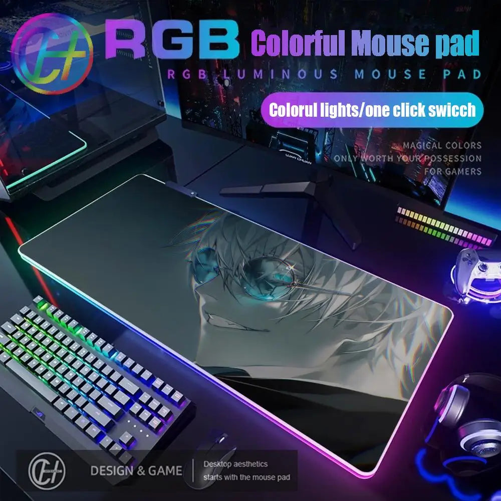 HD Gamer Japan Hot Anime Mouse Pad RGB Gaming Mouse Pad Desk Mat Large LED Light XXL 900x400x4mm Jujutsu Kaisen Gojo Mouse Pad