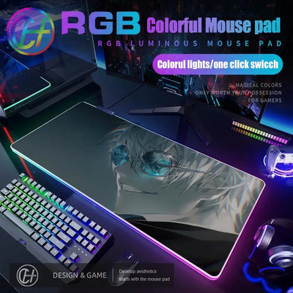 HD Gamer Japan Hot Anime Mouse Pad RGB Gaming Mouse Pad Desk Mat Large LED Light XXL 900x400x4mm Jujutsu Kaisen Gojo Mouse Pad