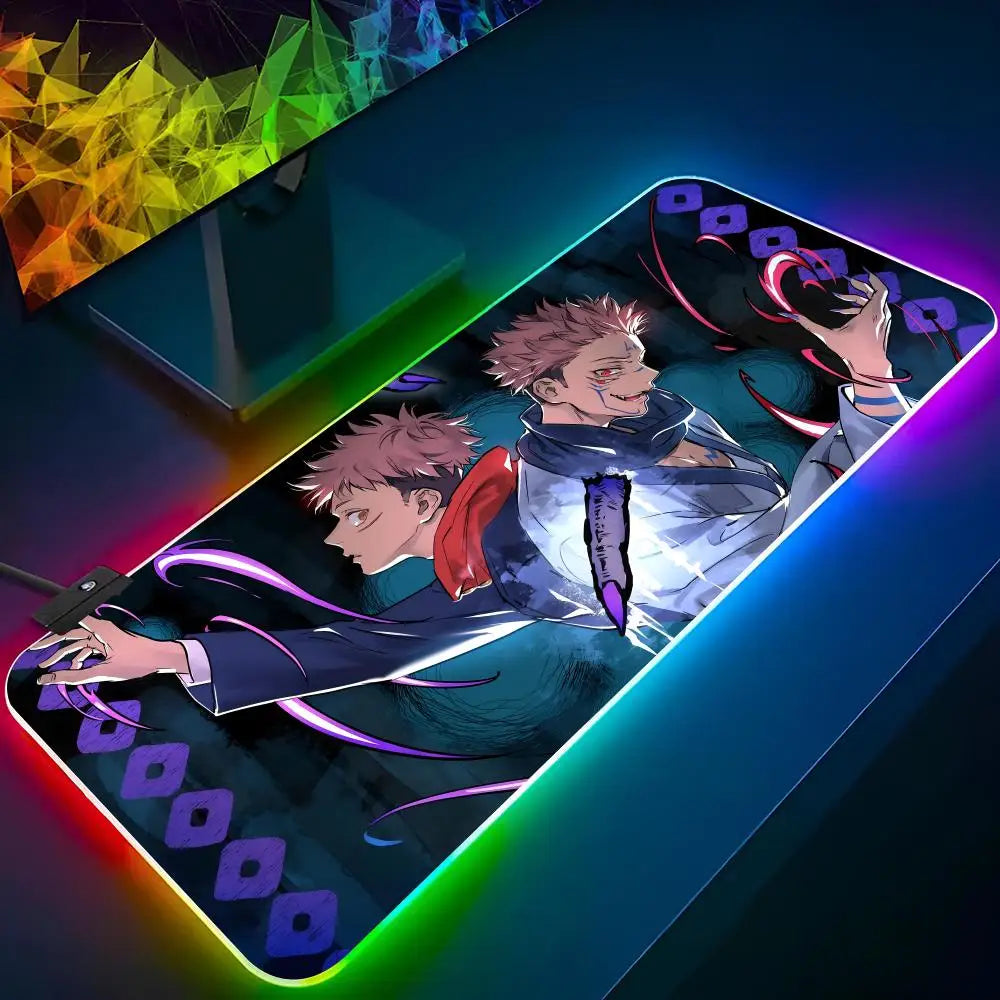 Anime J-jujutsu K-kaisen Mouse Pad Gaming Rgb Mousepad Cool Backlit Keyboard Gamer Girl Xxl Laptop Mat Table Pads Deskpad