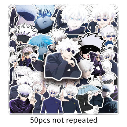 Lot de 10/50 autocollants Jujutsu Kaisen, dessin animé, étanche, pour ordinateur portable, téléphone, guitare, skateboard, enfants, cool, dessin animé, Satoru Gojo, jouets