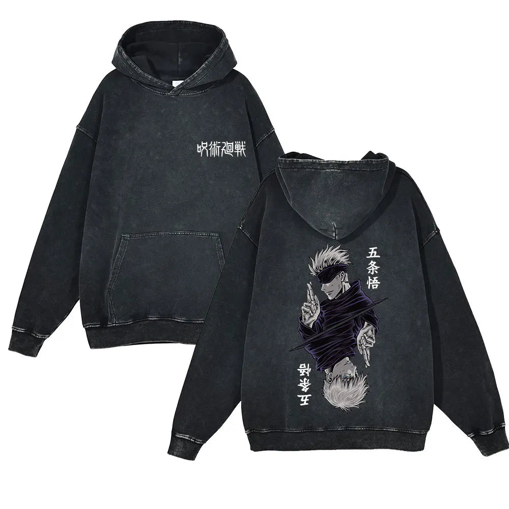 Anime Jujutsu Kaisen Washed Hoodie 100% Cotton Vintage Printed Long Sleeve Men's Clothing Fashion Casual Hip Hop Sweatshirt - Jujutsu Kaisen Merch - Free Shipping Buy Now