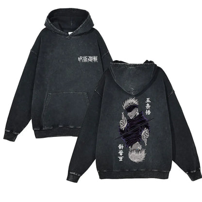 Anime Jujutsu Kaisen Washed Hoodie 100% Cotton Vintage Printed Long Sleeve Men's Clothing Fashion Casual Hip Hop Sweatshirt - Jujutsu Kaisen Merch - Free Shipping Buy Now
