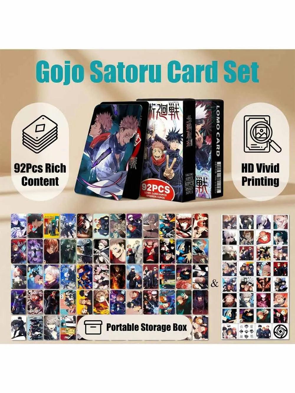 Anime Merch Jujutsu Kaisen Photocard Set 92PCS Gojo Satoru Collectible Anime Photo Cards 2026 Hot HD Print Fans Gifts for Kids