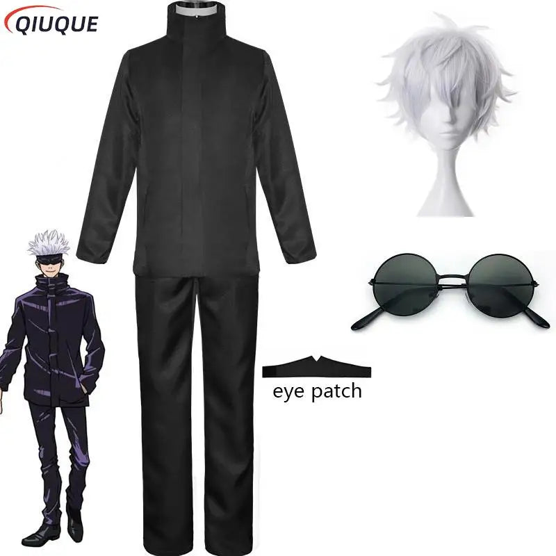 Gojo Satoru Cosplay Costume 110-3XL Black / Blue Eye Patch Wigs Glasses Anime Halloween Party Men Kids Uniforms - Jujutsu Kaisen Merch - Free Shipping Buy Now