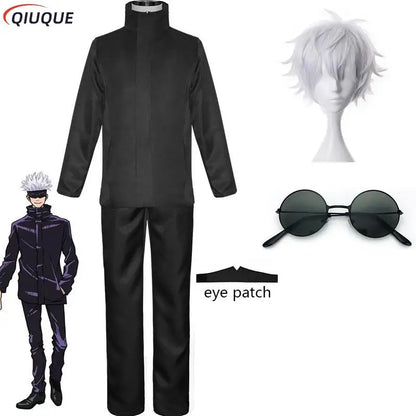 Gojo Satoru Cosplay Costume 110-3XL Black / Blue Eye Patch Wigs Glasses Anime Halloween Party Men Kids Uniforms - Jujutsu Kaisen Merch - Free Shipping Buy Now