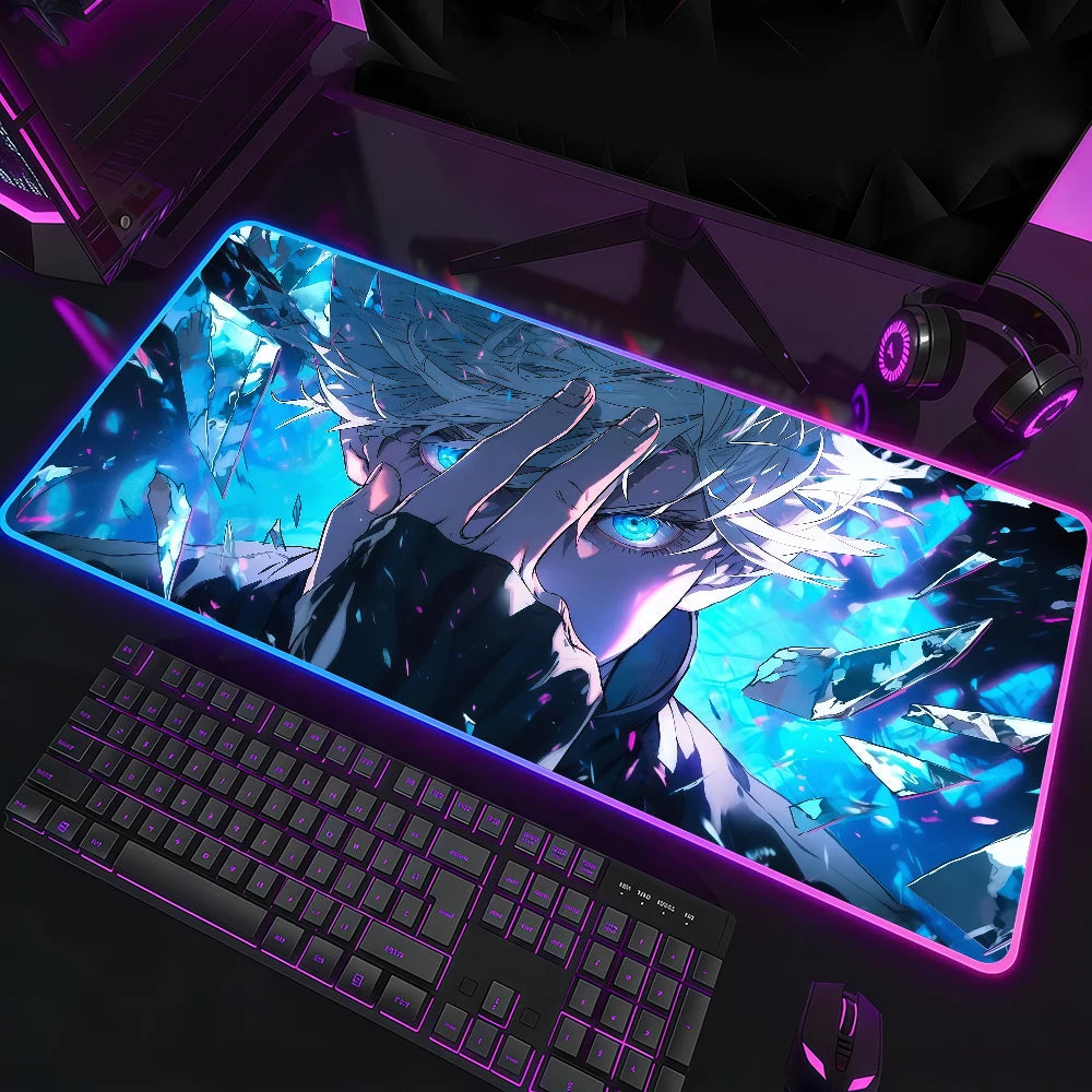 Hot Anime J-Jujutsu K-Kaisen-S Mouse Pad  RGB Led Gaming Bedroom Office Desk Non-Slip Mat  Waterproof Large