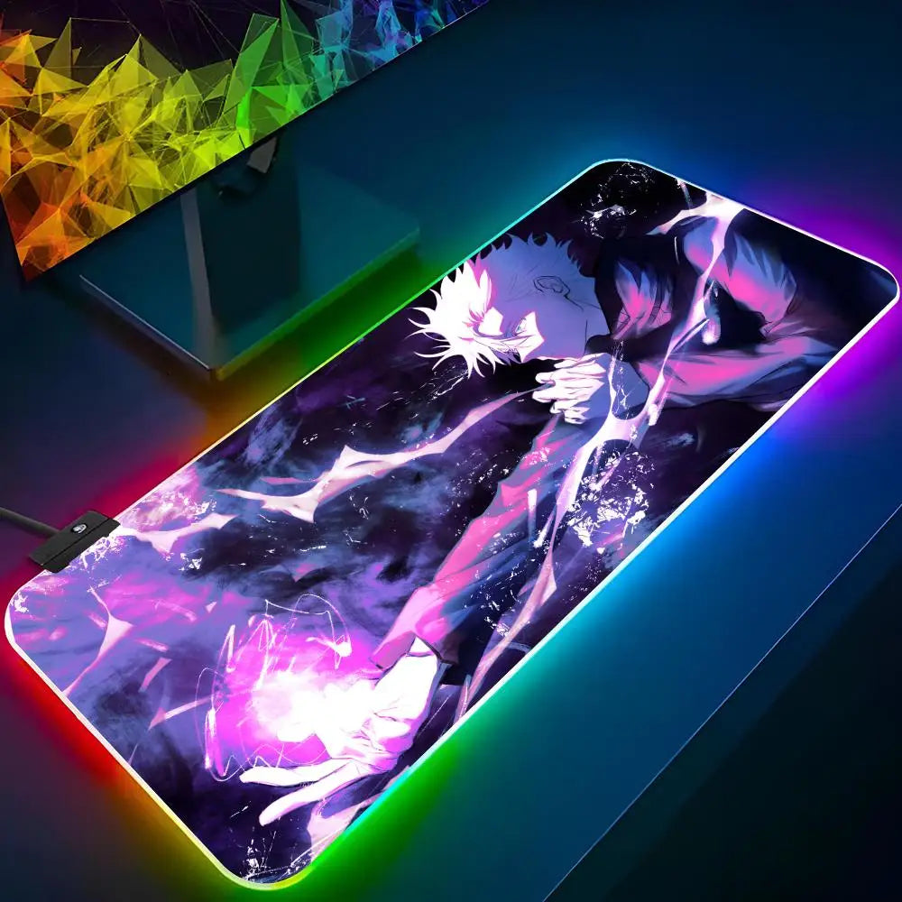 Anime J-jujutsu K-kaisen Mouse Pad Gaming Rgb Mousepad Cool Backlit Keyboard Gamer Girl Xxl Laptop Mat Table Pads Deskpad