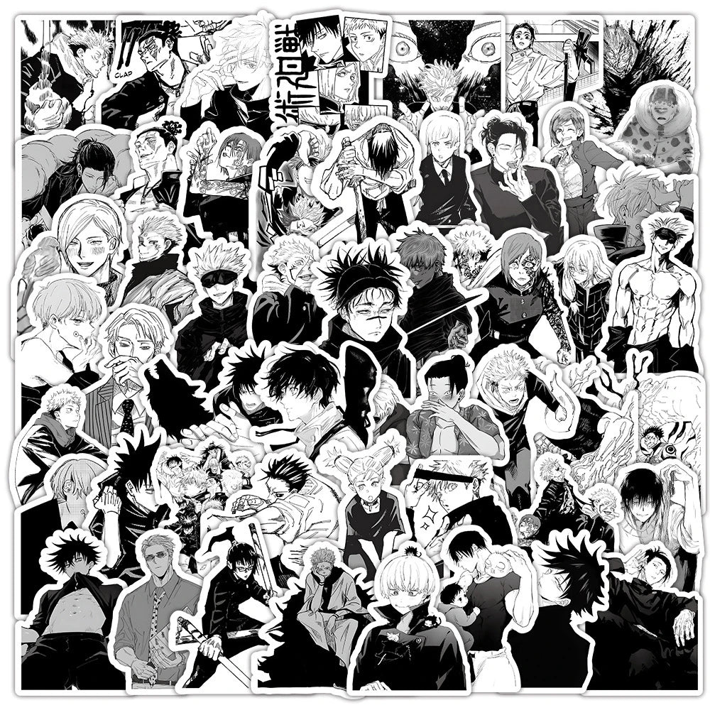 10/30/50/100pcs Classic Anime Jujutsu Kaisen Cartoon Stickers Black White Graffiti Decals for Kids Toys Cool Japan Manga Sticker