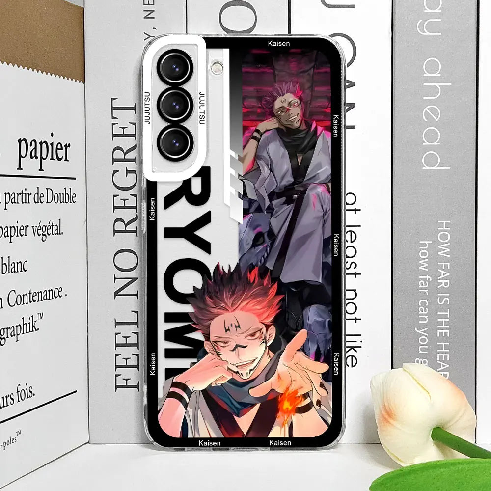 Coque de téléphone Samsung Galaxy S21, S22, S23, S24, S25 Ultra Plus FE, motif Jujutsu Kaisen Satoru Gojo Comics, transparente et souple