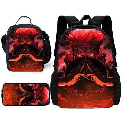 Sac à dos d'école Anime J-Jujutsu Kaisen pour enfant avec sacs à déjeuner, trousses à crayons, sacs d'école pour garçons et filles, meilleur cadeau