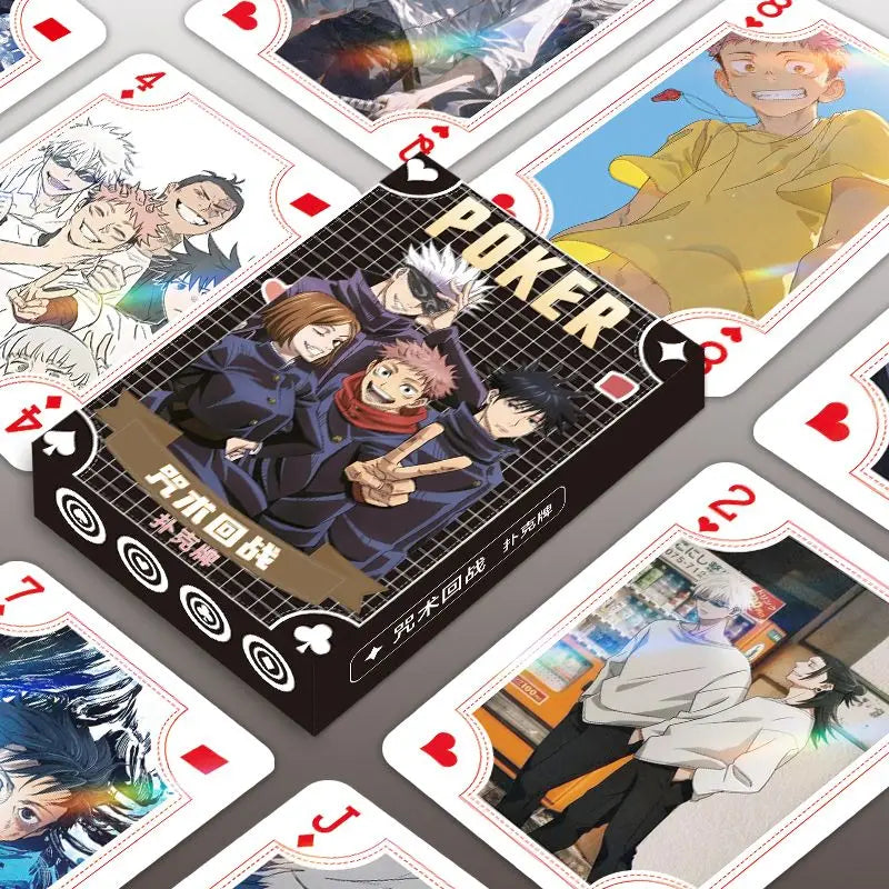 54Pcs Cute Jujutsu Kaisen Playing Cards Cartoon Yuji Itadori & Megumi Fushiguro Cards, Exquisite Poker for Party & Birthday Gift