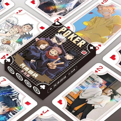 54Pcs Cute Jujutsu Kaisen Playing Cards Cartoon Yuji Itadori & Megumi Fushiguro Cards, Exquisite Poker for Party & Birthday Gift