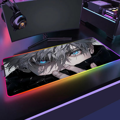 RGB Jujutsu Kaisen Mouse Pad Anime Gojo Satoru Desk Mat Gamer PC Computer XL Varmilo Keyboard Carpet Gaming Accessories Mousepad