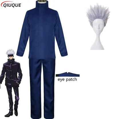 110-3XL Black / Blue Gojo Satoru Cosplay Costume Eye Patch Wigs Glasses Anime Halloween Party Men Kids Uniforms - Jujutsu Kaisen Merch - Free Shipping Buy Now
