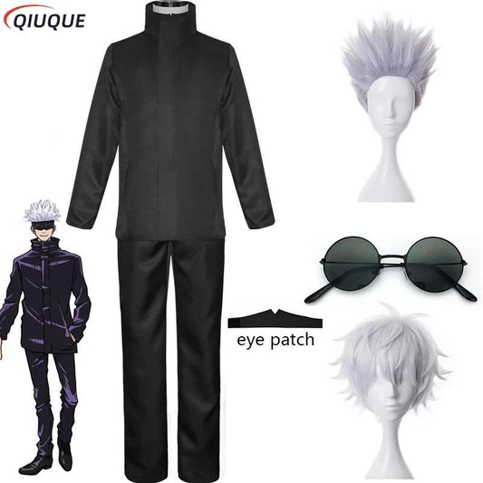 Gojo Satoru Cosplay Costume 110-3XL Black / Blue Eye Patch Wigs Glasses Anime Halloween Party Men Kids Uniforms - Jujutsu Kaisen Merch - Free Shipping Buy Now