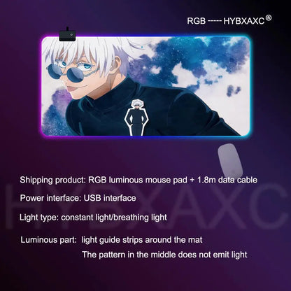 HD Gamer Japan Hot Anime Mouse Pad RGB Gaming Mouse Pad Desk Mat Large LED Light XXL 900x400x4mm Jujutsu Kaisen Gojo Mouse Pad