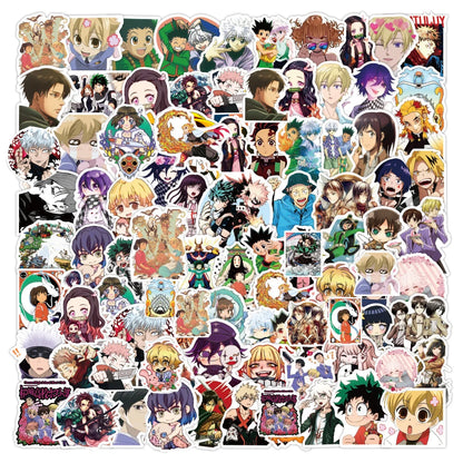 Lot de 50/100 autocollants dessin animé Attack On Titan Jujutsu Kaisen, autocollants imperméables pour skateboard, ordinateur portable, voiture, moto