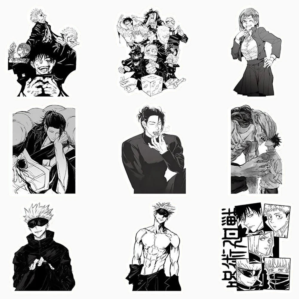 10/30/50/100pcs Classic Anime Jujutsu Kaisen Cartoon Stickers Black White Graffiti Decals for Kids Toys Cool Japan Manga Sticker