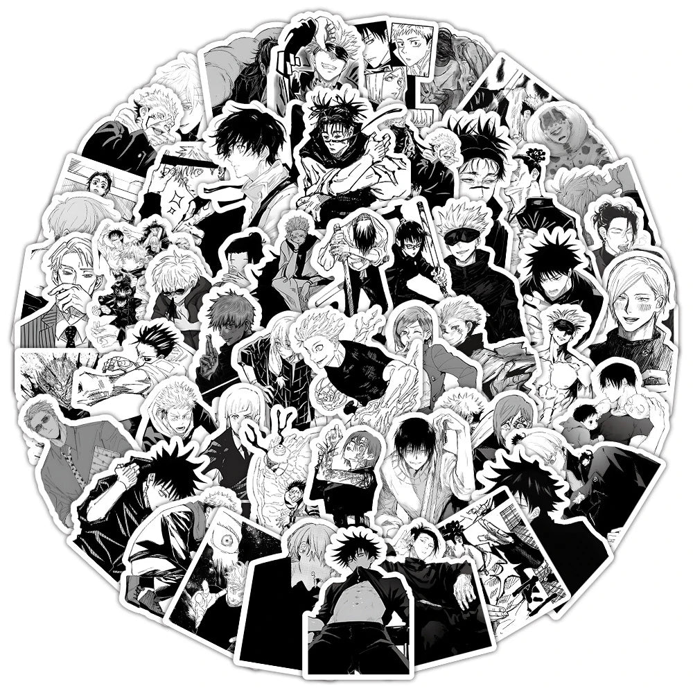 10/30/50/100pcs Classic Anime Jujutsu Kaisen Cartoon Stickers Black White Graffiti Decals for Kids Toys Cool Japan Manga Sticker