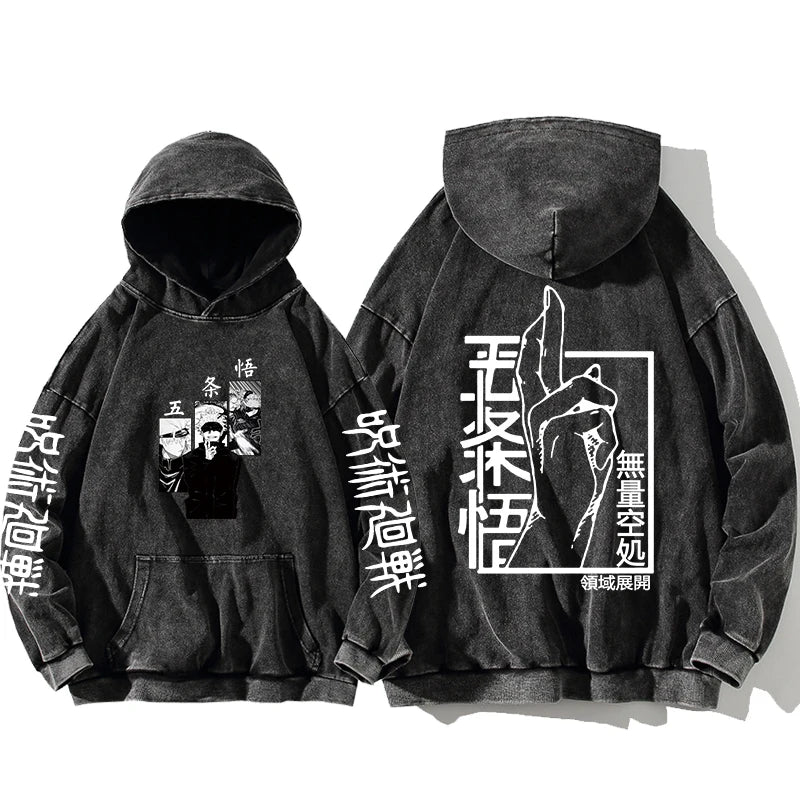 Jujutsu Kaisen Satoru Gojo Sweatshirts Anime Men's High Quality 100% Washed Cotton Hoodie Winter Oversized Streetwear Clothing - Jujutsu Kaisen Merch - Free Shipping Buy Now
