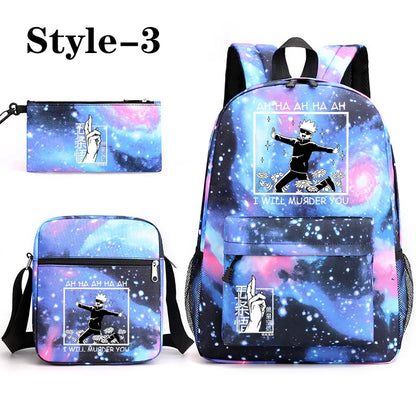 Sac à dos mignon à motif Anime Satoru Gojo Nouveau sac à dos Anime Satoru Gojo 3 pièces Sac à bandoulière Sac à stylos Sac à dos Satoru Gojo