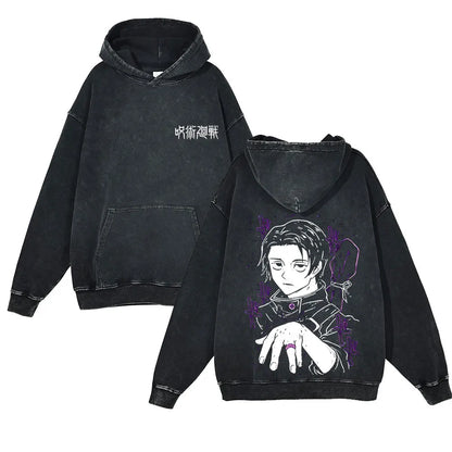 Anime Jujutsu Kaisen Washed Hoodie 100% Cotton Vintage Printed Long Sleeve Men's Clothing Fashion Casual Hip Hop Sweatshirt - Jujutsu Kaisen Merch - Free Shipping Buy Now