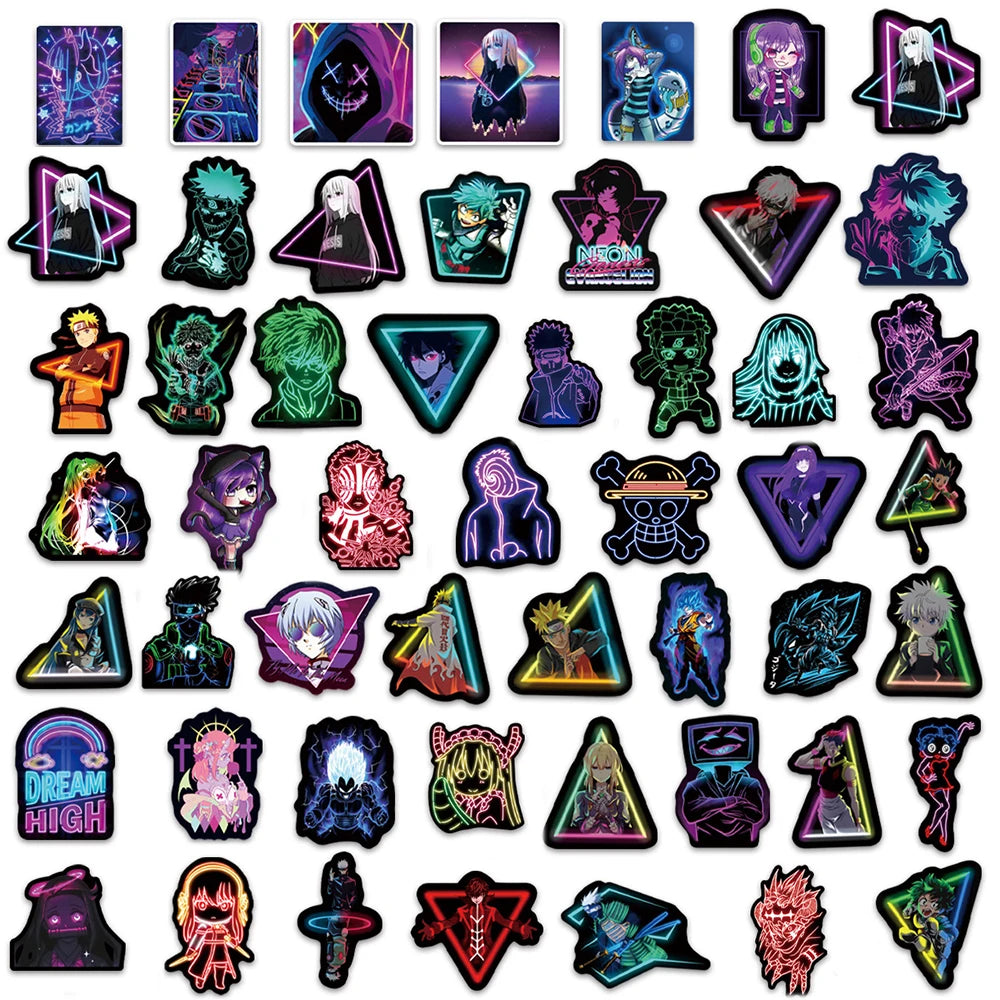 10/25/50/100PCS Cartoon Anime Jujutsu Kaisen Attack On Titan Neon Light Graffiti Stickers Car Motorcycle DIY Decal Sticker Kids