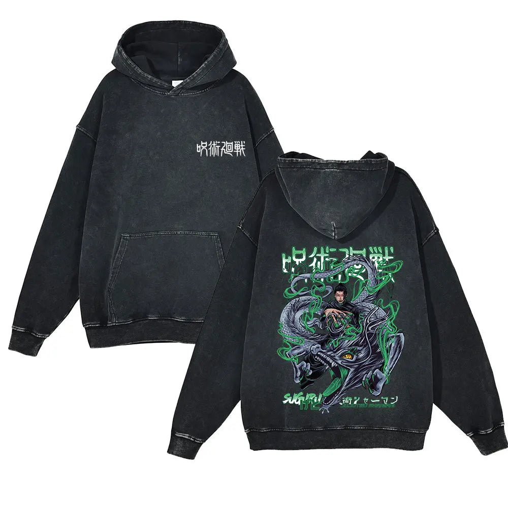 Anime Jujutsu Kaisen Washed Hoodie 100% Cotton Vintage Printed Long Sleeve Men's Clothing Fashion Casual Hip Hop Sweatshirt - Jujutsu Kaisen Merch - Free Shipping Buy Now