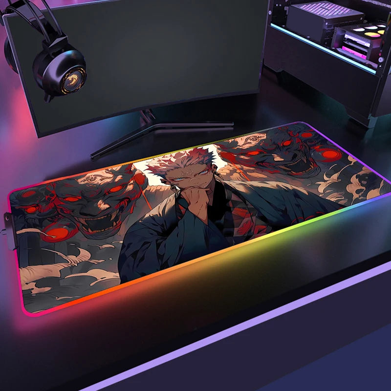 RGB Jujutsu Kaisen Mouse Pad Anime Gojo Satoru Desk Mat Gamer PC Computer XL Varmilo Keyboard Carpet Gaming Accessories Mousepad