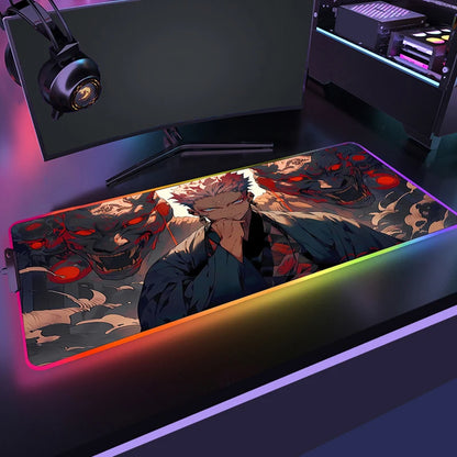 RGB Jujutsu Kaisen Mouse Pad Anime Gojo Satoru Desk Mat Gamer PC Computer XL Varmilo Keyboard Carpet Gaming Accessories Mousepad