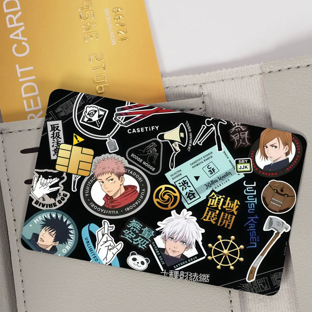 J-Jujutsu Kaisen Fushiguro Toji Anime Film Skin Cover Credit Card Stickers 4PCS Debit Front Decoration Bank Bus Pass Waterproof