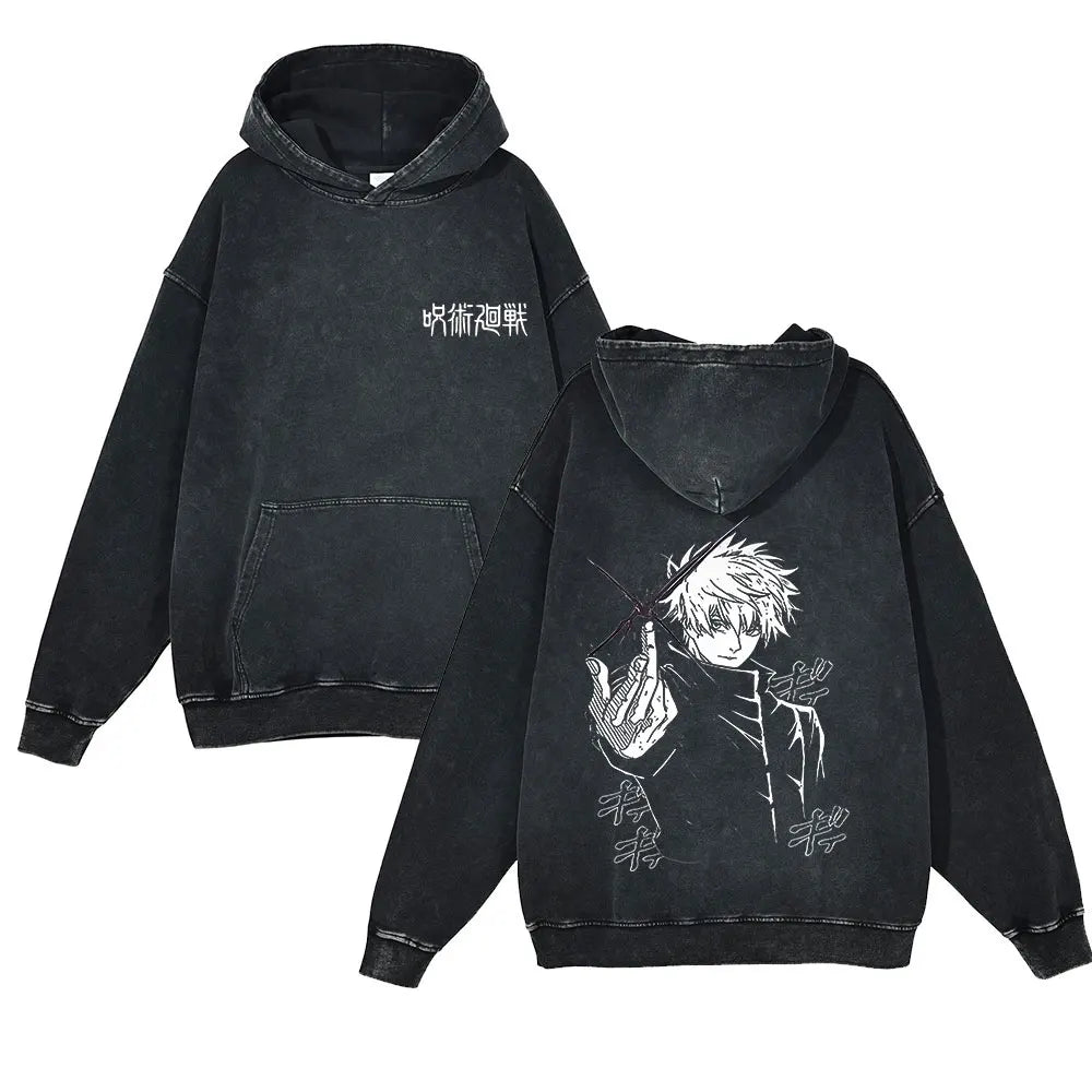 Anime Jujutsu Kaisen Washed Hoodie 100% Cotton Vintage Printed Long Sleeve Men's Clothing Fashion Casual Hip Hop Sweatshirt - Jujutsu Kaisen Merch - Free Shipping Buy Now
