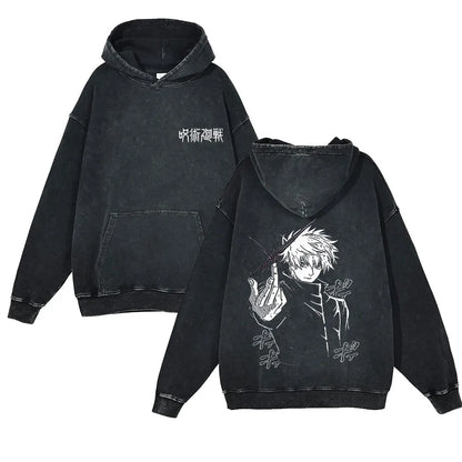 Anime Jujutsu Kaisen Washed Hoodie 100% Cotton Vintage Printed Long Sleeve Men's Clothing Fashion Casual Hip Hop Sweatshirt - Jujutsu Kaisen Merch - Free Shipping Buy Now