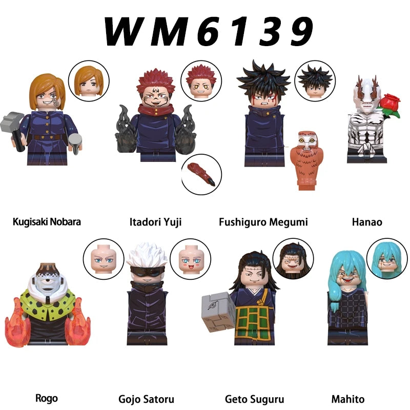 8 pièces/ensemble Jujutsu Kaisen Itadori Yuji Fushiguro Megumi Anime Mini homme blocs Figure