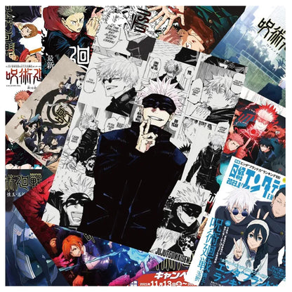 10/30/60pcs Jujutsu Kaisen Anime Small Poster Stickers Satoru Gojo Cartoon Decals Laptop Helmet Phone Car Cool Manga Decals Pack