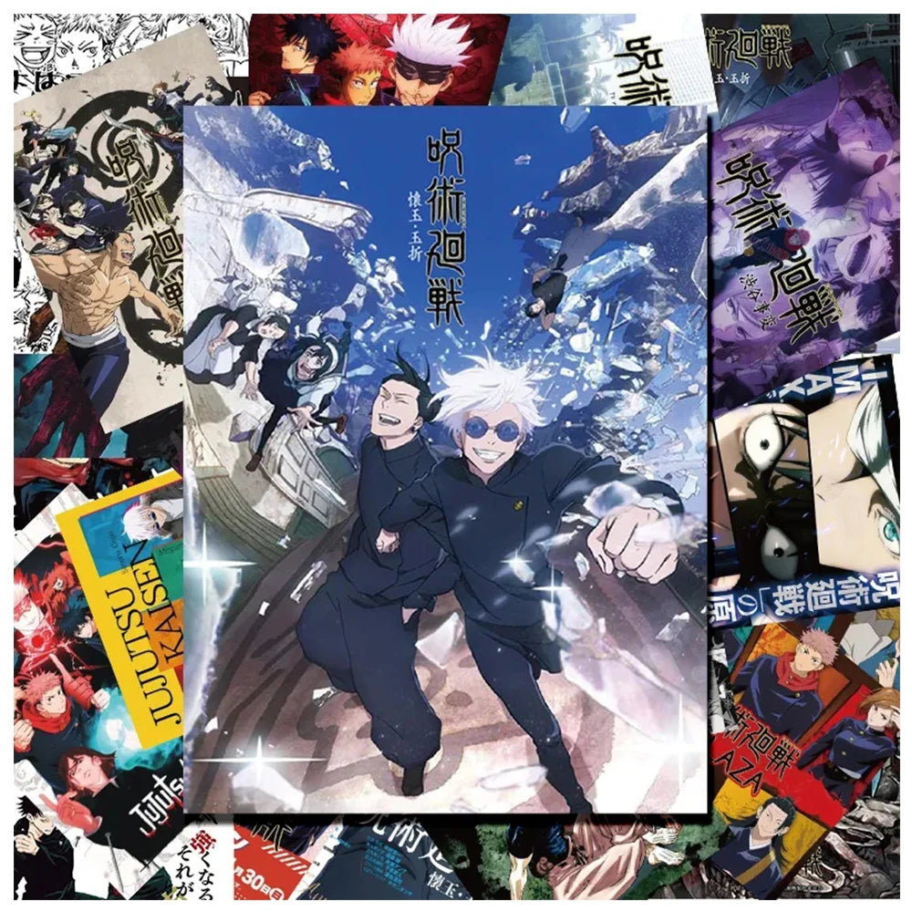 10/30/60pcs Jujutsu Kaisen Anime Small Poster Stickers Satoru Gojo Cartoon Decals Laptop Helmet Phone Car Cool Manga Decals Pack