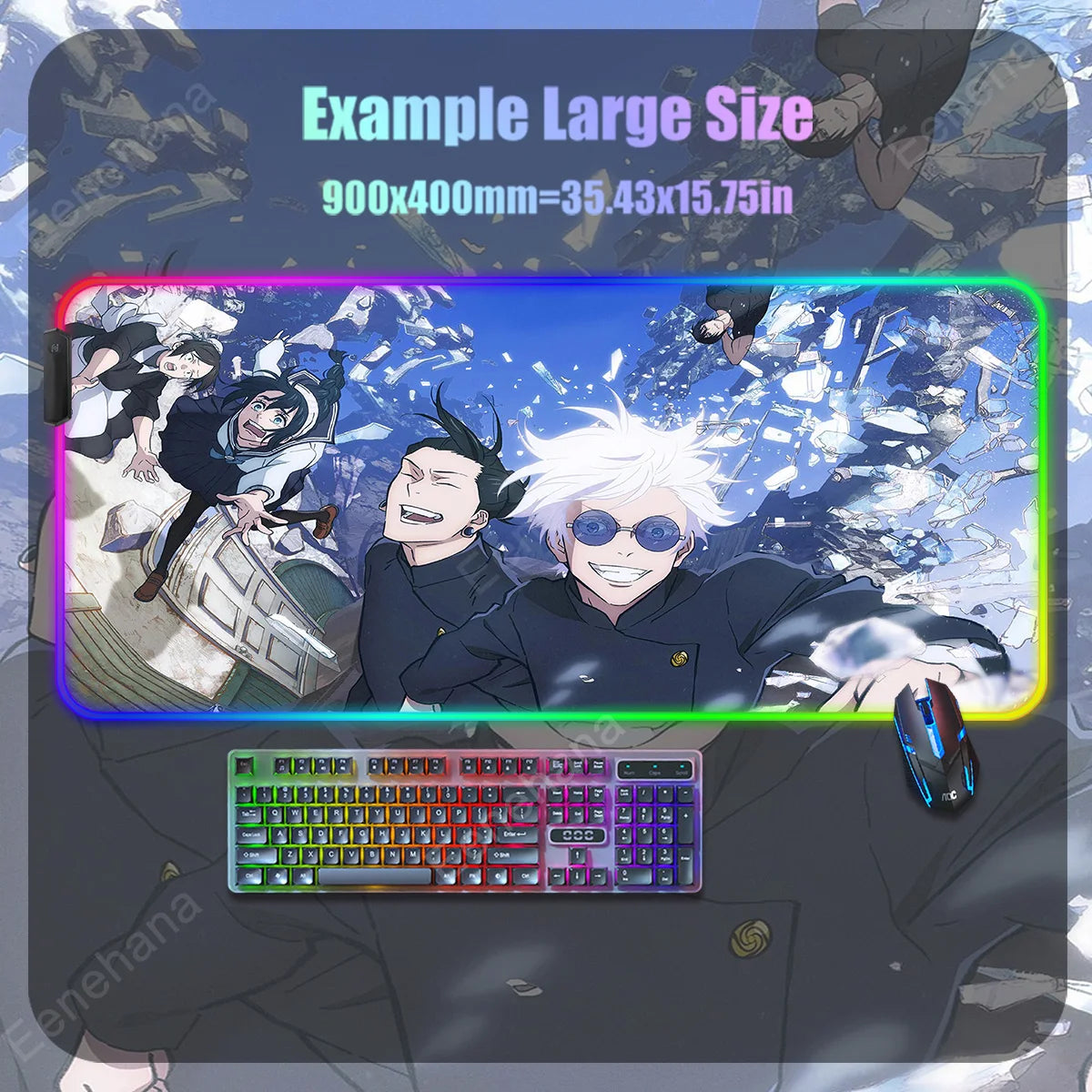 Anime Mouse Pad Mouse Mat Large Gojo Satoru Gaming Accessories Yuji Keyboard Desk Mat Jujutsu Kaisen RGB Led Backlight Mouse Pad