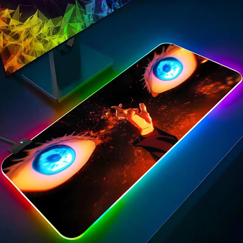 Anime J-jujutsu K-kaisen Mouse Pad Gaming Rgb Mousepad Cool Backlit Keyboard Gamer Girl Xxl Laptop Mat Table Pads Deskpad