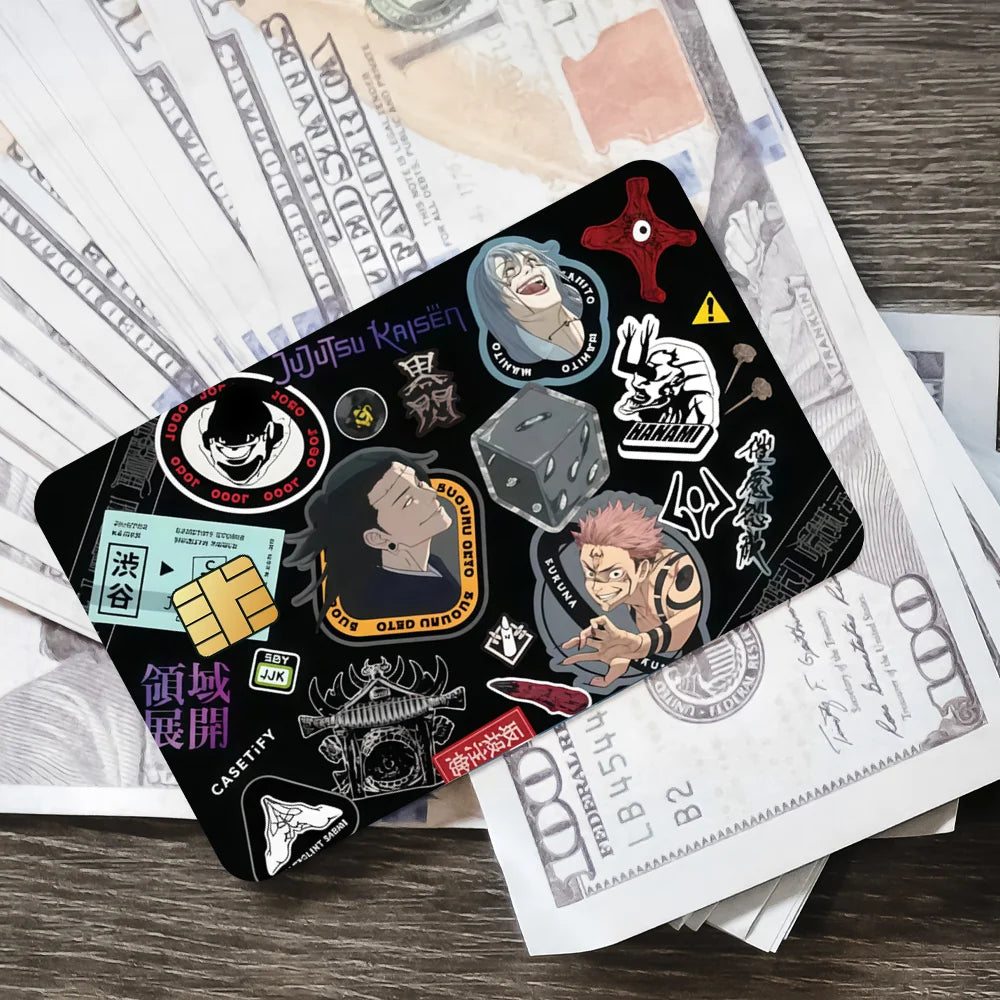 J-Jujutsu Kaisen Fushiguro Toji Anime Film Skin Cover Credit Card Stickers 4PCS Debit Front Decoration Bank Bus Pass Waterproof