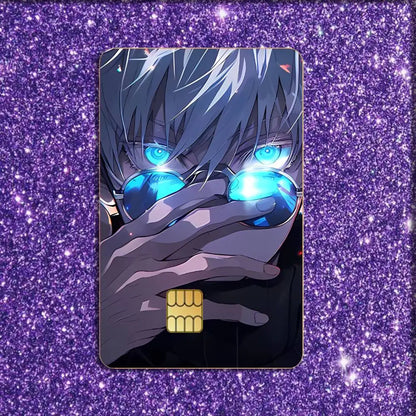 J-Jujutsu kaisen G-Gojo Satoru Card Stickers For Debit Bank Credit Cards Metro Bus Pass Sticker Decoration Cover 4PCS Card Skin
