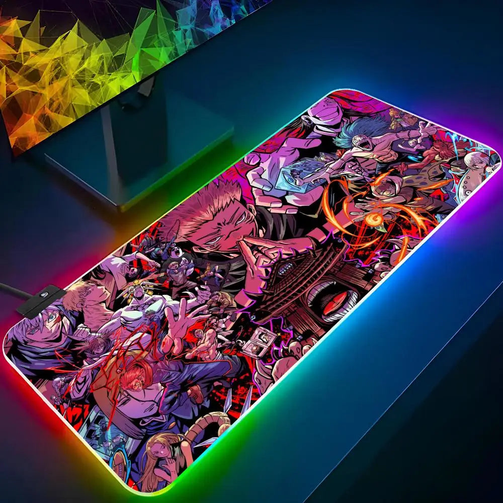 Anime J-jujutsu K-kaisen Mouse Pad Gaming Rgb Mousepad Cool Backlit Keyboard Gamer Girl Xxl Laptop Mat Table Pads Deskpad